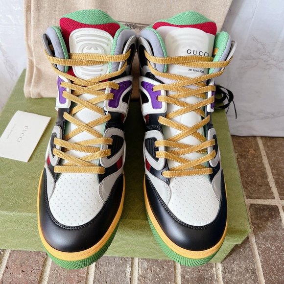 Gucci BASKET Demetra High Top Sneaker Vintage 661303 Black Green Men UK13.5 US14 - Picture 7 of 16